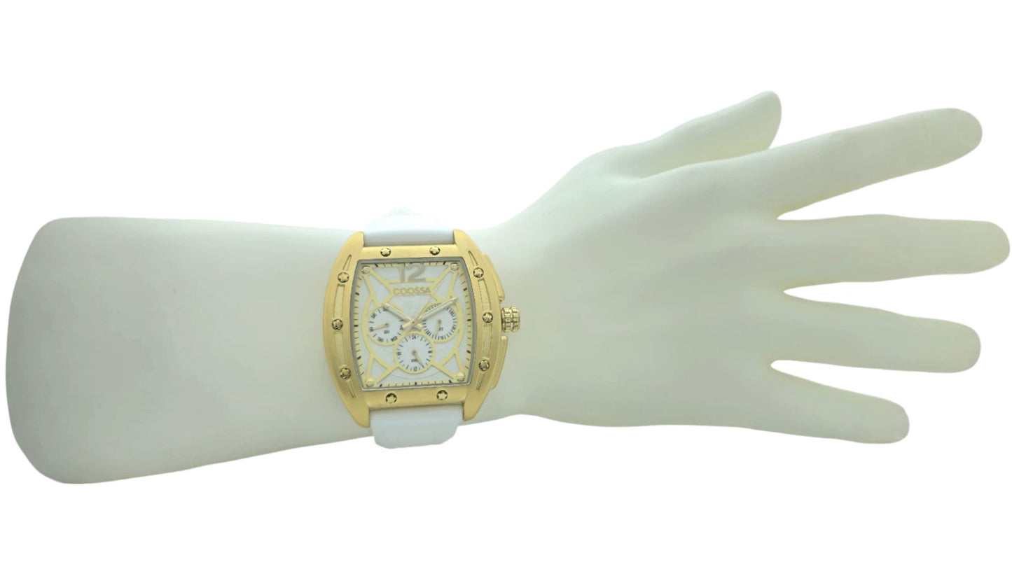COOSSA ORIGINAL Special Edition Mens Tonneau 46MM Case Gold/White Day-Date Watch