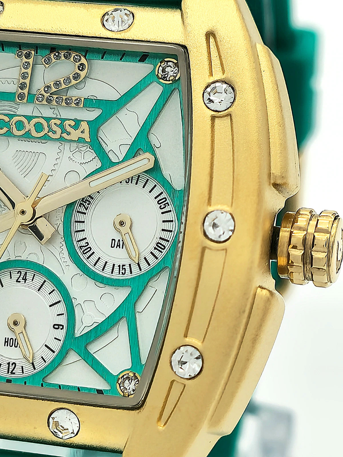 COOSSA ORIGINAL Special Edition Women Tonneau 35MM Gold Green Day-Date Watch