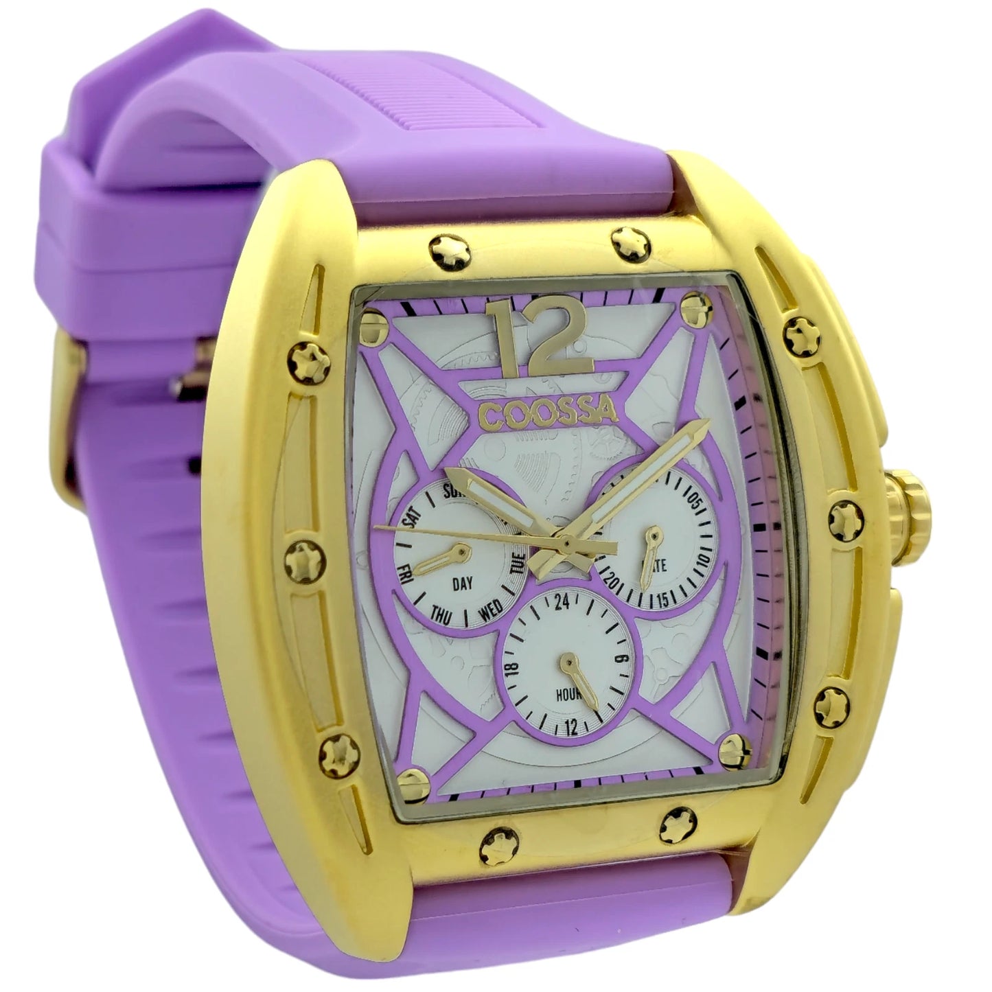 COOSSA ORIGINAL Special Edition Mens Tonneau 46MM Case Gold/Purple Tone Day Date