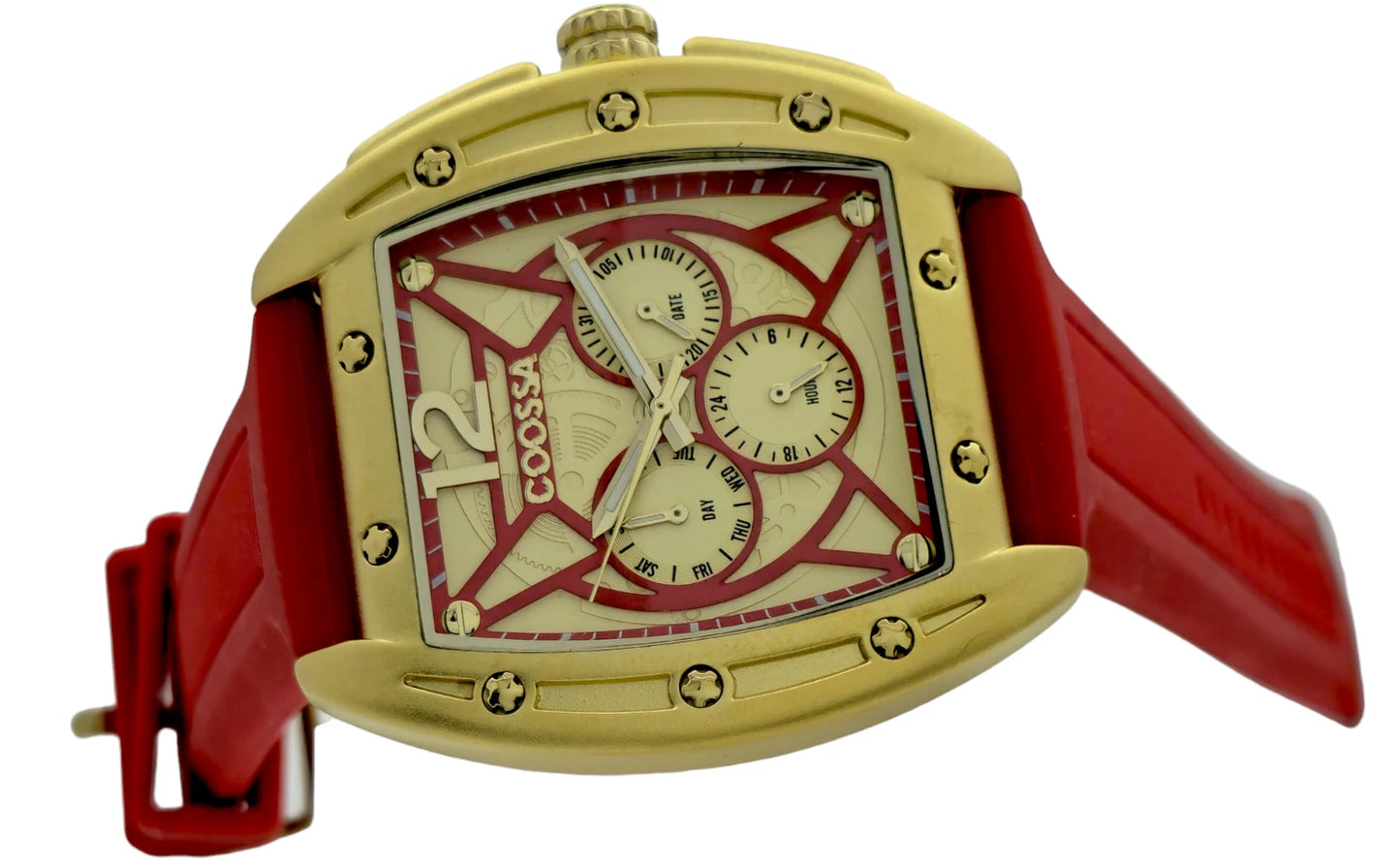 COOSSA ORIGINAL Special Edition Men's Tonneau 46MM Case Gold/Red Tone Day Date