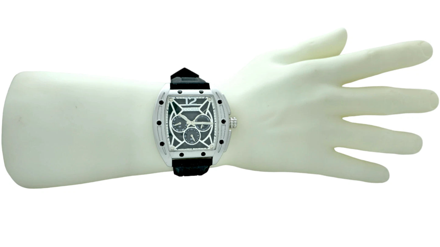 COOSSA ORIGINAL Special Edition Mens Tonneau Watch 46MM Case Silve/Black Tone