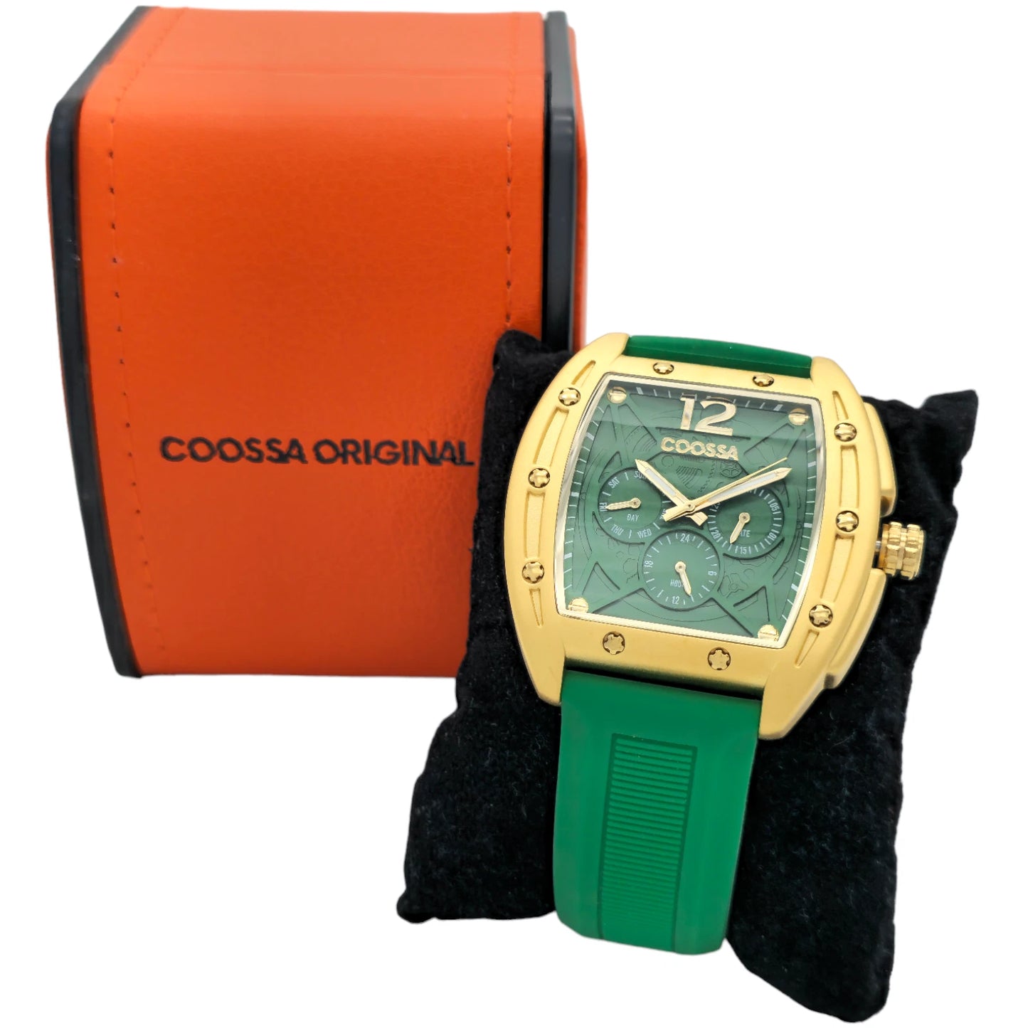COOSSA ORIGINAL Special Edition Mens Tonneau 46MM Case Gold/Green Day-Date Watch