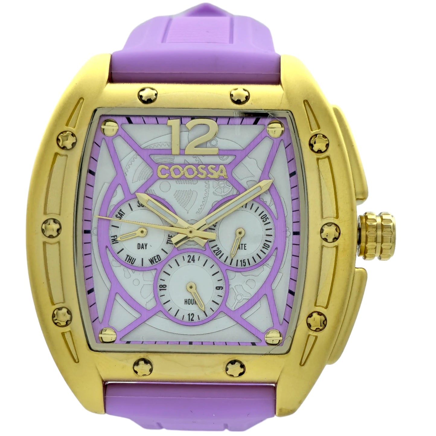 COOSSA ORIGINAL Special Edition Mens Tonneau 46MM Case Gold/Purple Tone Day Date