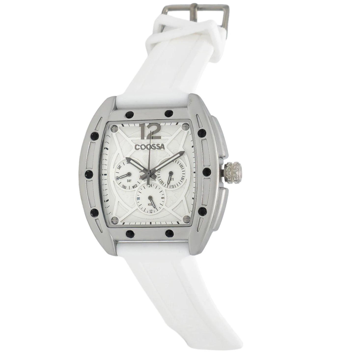 COOSSA ORIGINAL Special Edition Mens Tonneau 46MM Case Silve/White Tone Day Date
