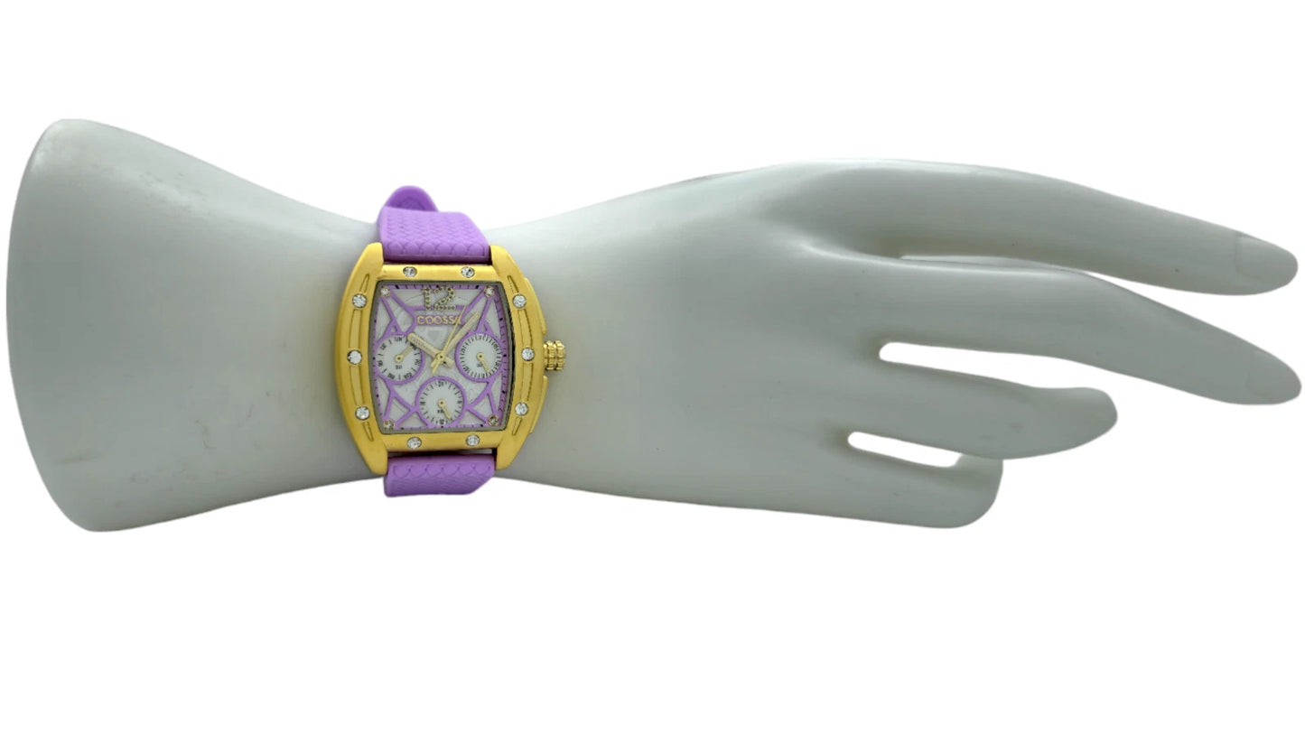 COOSSA ORIGINAL Special Edition Women's Tonneau 35MM Gold/Purple Day-Date Watch