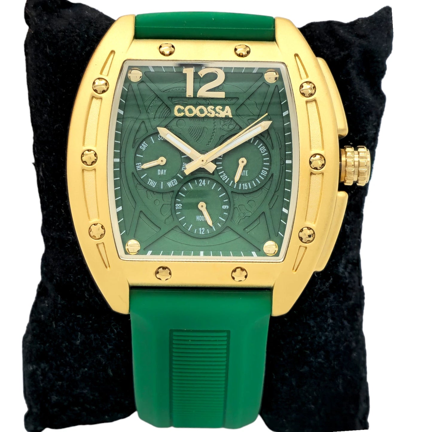 COOSSA ORIGINAL Special Edition Mens Tonneau 46MM Case Gold/Green Day-Date Watch